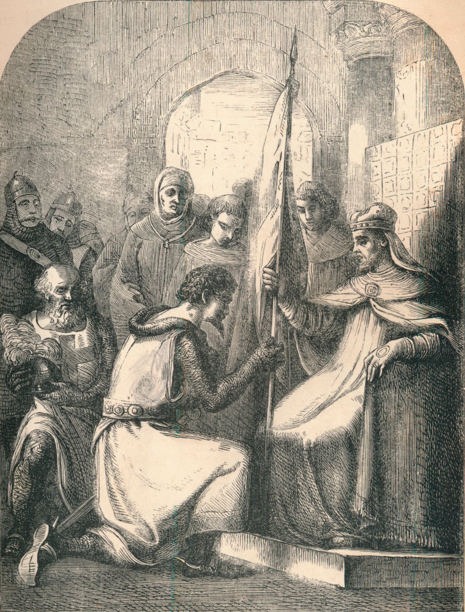 Hugh de Vermandois tar emot en vigd fana av påven Urban, 1869 av Paolo Priolo