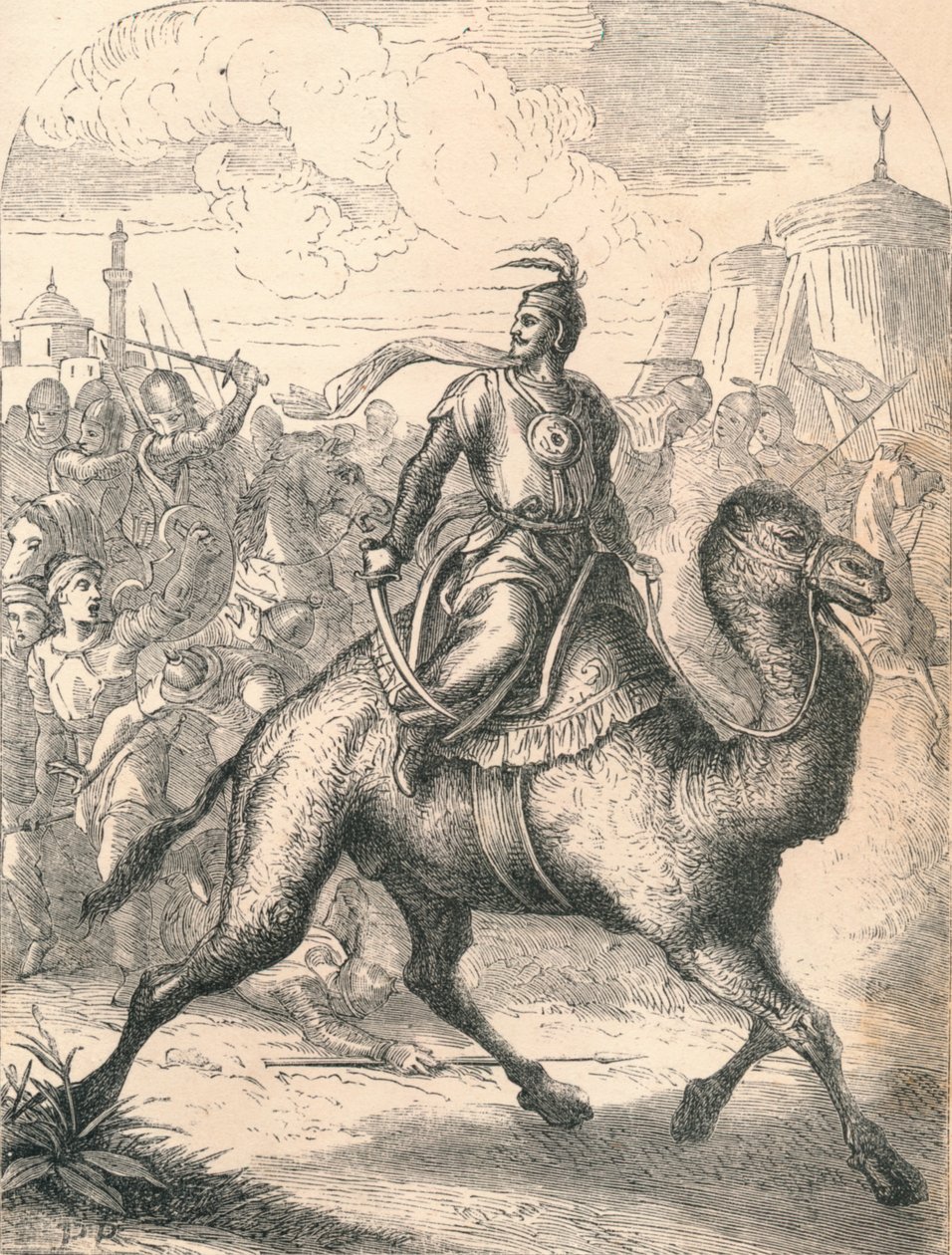 Saladin flyr på en snabb dromedar, 1869 av Paolo Priolo