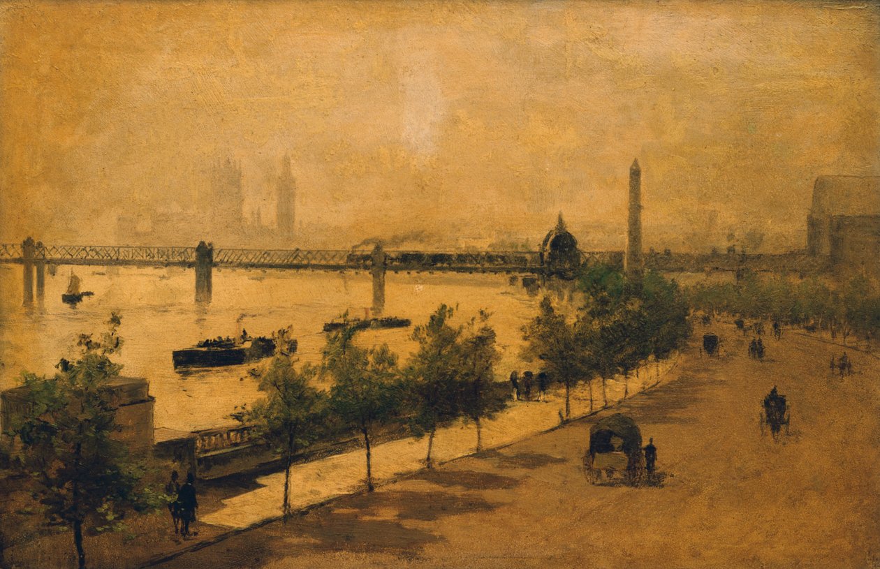 The Thames Embankment, London (olja på panel) av Paolo Sala