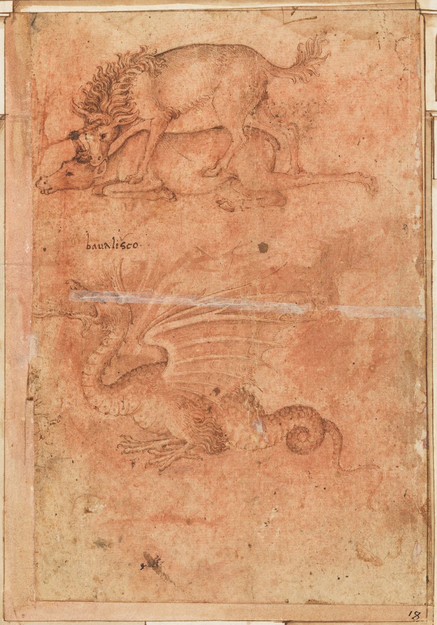 Ein Einhorn tötet eine Hirschkuh und einen Drachen av Paolo Uccello