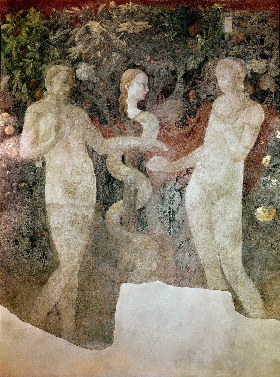 Första Moseboken, skapelse av eva och arvsynden (Fresco av Paolo Uccello