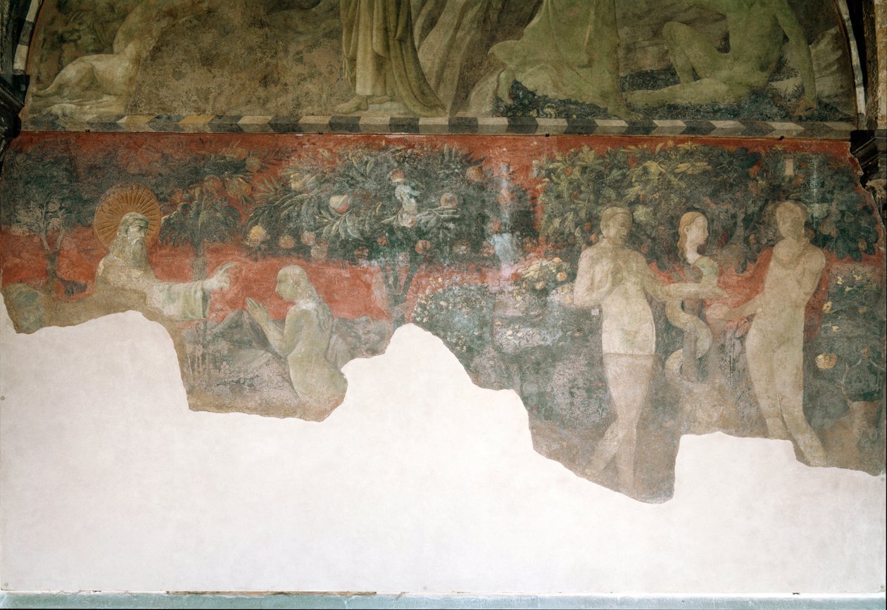 Genesis, skapelse av eva och arvsynden - Fresco av Paolo Uccello