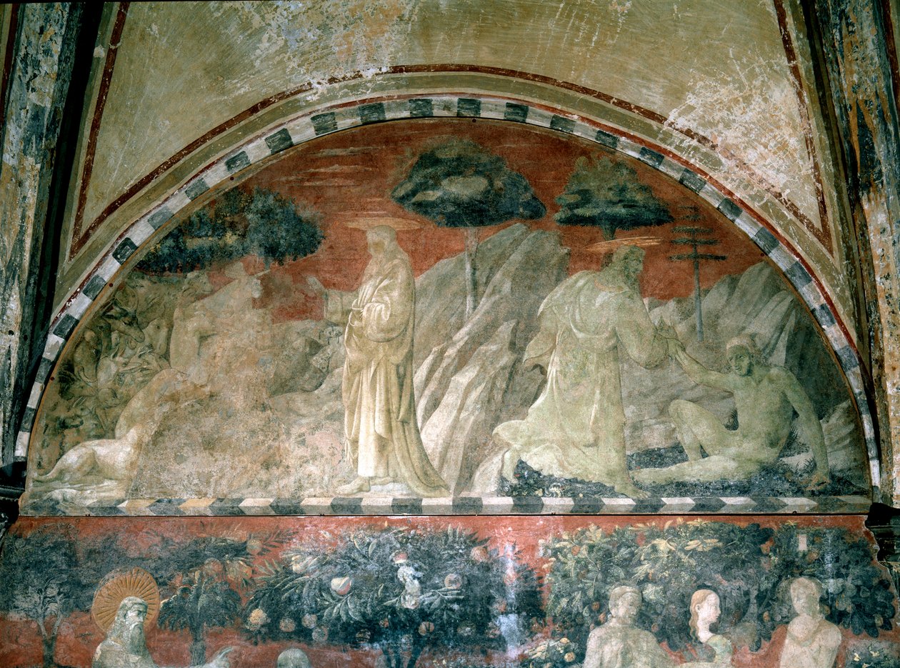 Genesis, skapandet av djuren och skapandet av adam - Fresco av Paolo Uccello