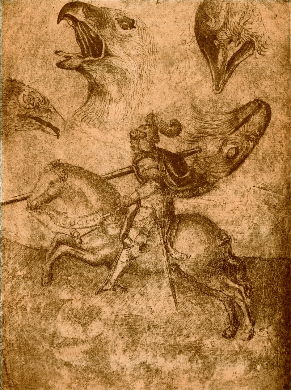 Riddare med lans och fågelstudier av Paolo Uccello