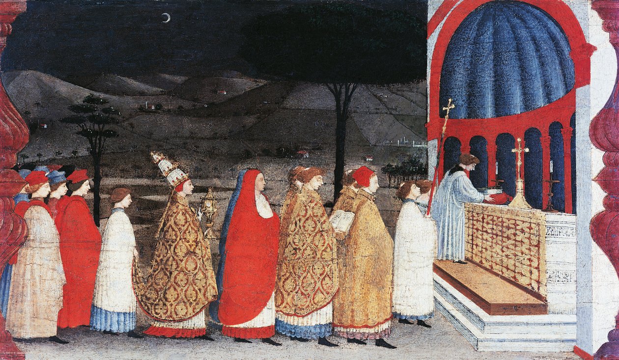 Predella av den profanerade värdens mirakel av Paolo Uccello