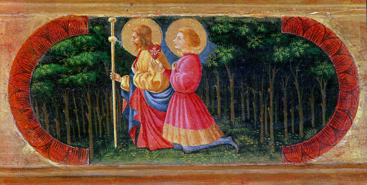 De heliga James och Ansano ber. Målning av Paolo di Dono dit Paolo Uccello (1397-1475) av Paolo Uccello
