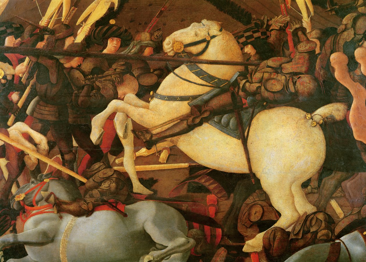 Slaget vid San Romano, detalj av Bernardino della Ciarda vek av sin häst, ca 1456, tempera på panel av Paolo Uccello