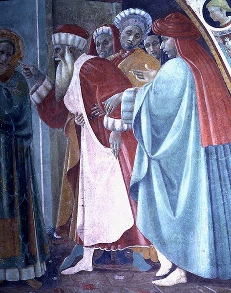 The Dispute of St. Stephen, detalj av The Saint Preaching, från Cappella dell"Assunta av Paolo Uccello