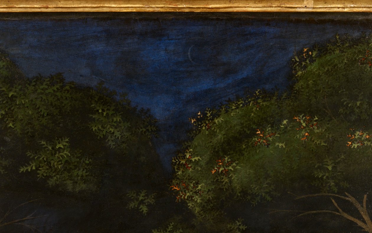 Jakten i skogen, c.1465-70 olja på paneldetalj av 100861 av Paolo Uccello