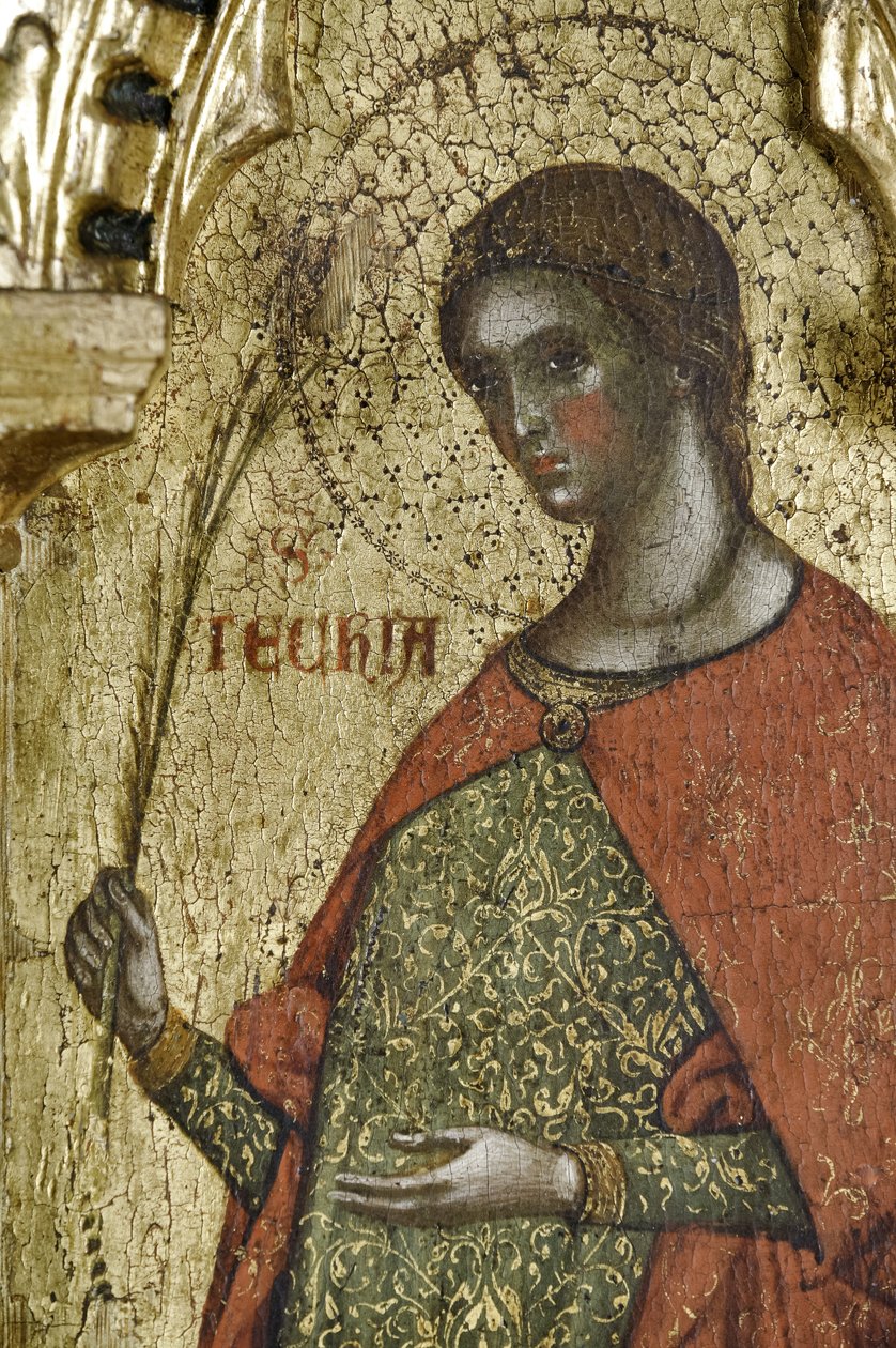 St Thecla, detalj från 1630100 Polyptyk av korsfästelsen med heliga av Paolo Veneziano