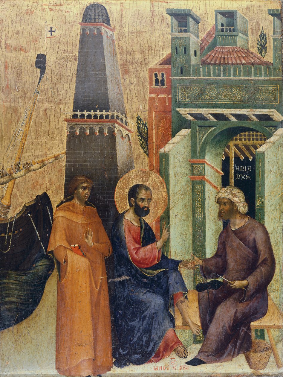 The healing of old man, detalj av Marciana Weekday Altarpiece, av Paolo Veneziano (ca 1300-ca 1365) av Paolo Veneziano