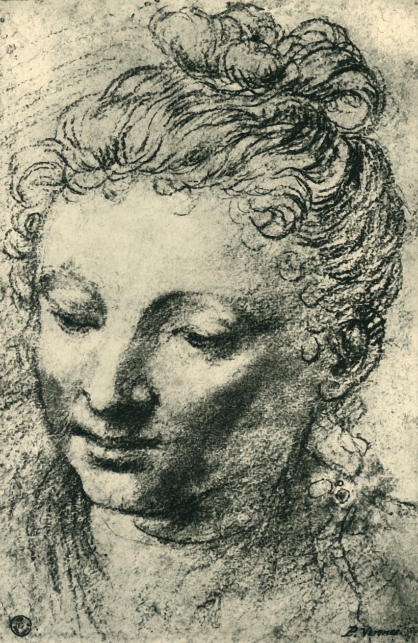 Huvudet på en kvinna som tittar ner, mitten av 1500-talet, 1943. av Paolo Veronese
