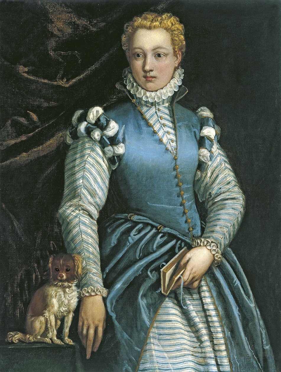 Porträtt av en kvinna med en hund av Paolo Veronese