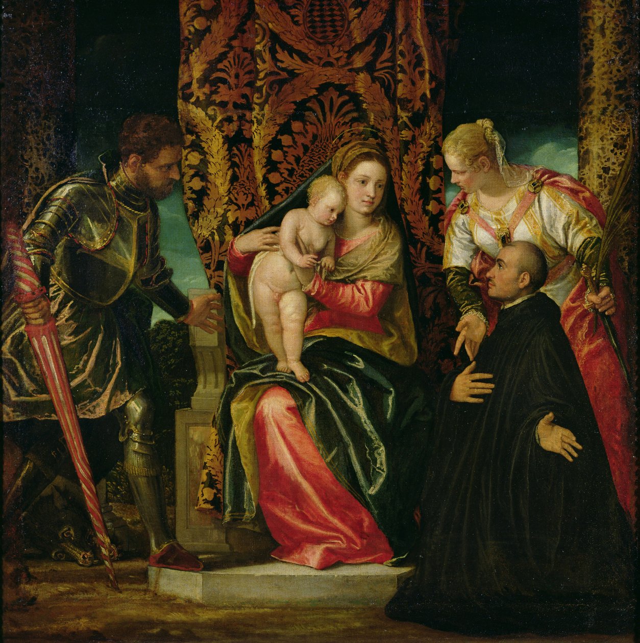 Jungfru och barn mellan St. Justine och St. George, med en benediktinermunk av Paolo Veronese