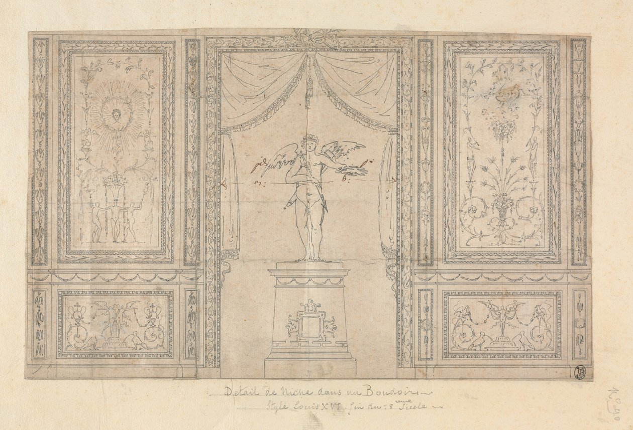 Staty av Amor i en väggnisch av Paolo Vincenzo Bonomini