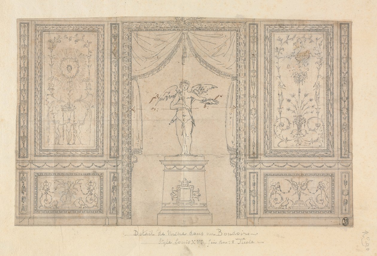 Staty av Amor i en väggnisch, sent 1700-tal. av Paolo Vincenzo Bonomini