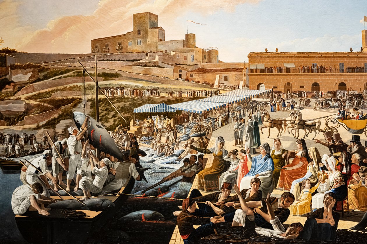 Tonfisken Mattanza i Solanto i närvaro av kungafamiljen av Paolo de Albertis