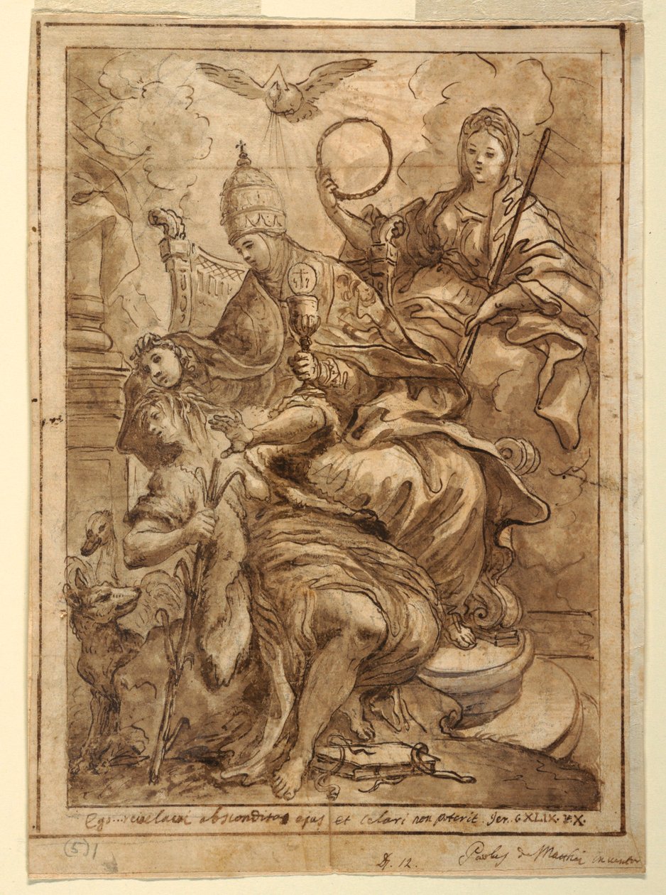 Teckning, Kyrkan triumferar över falskheten, ca 1700 av Paolo de Mattheis