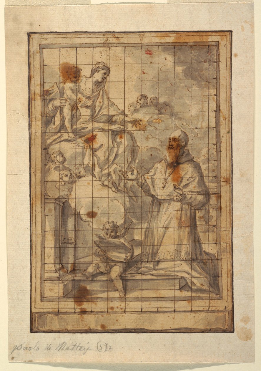 Teckning, Jungfru med barn i härlighet, ca 1600-1700 av Paolo de Mattheis