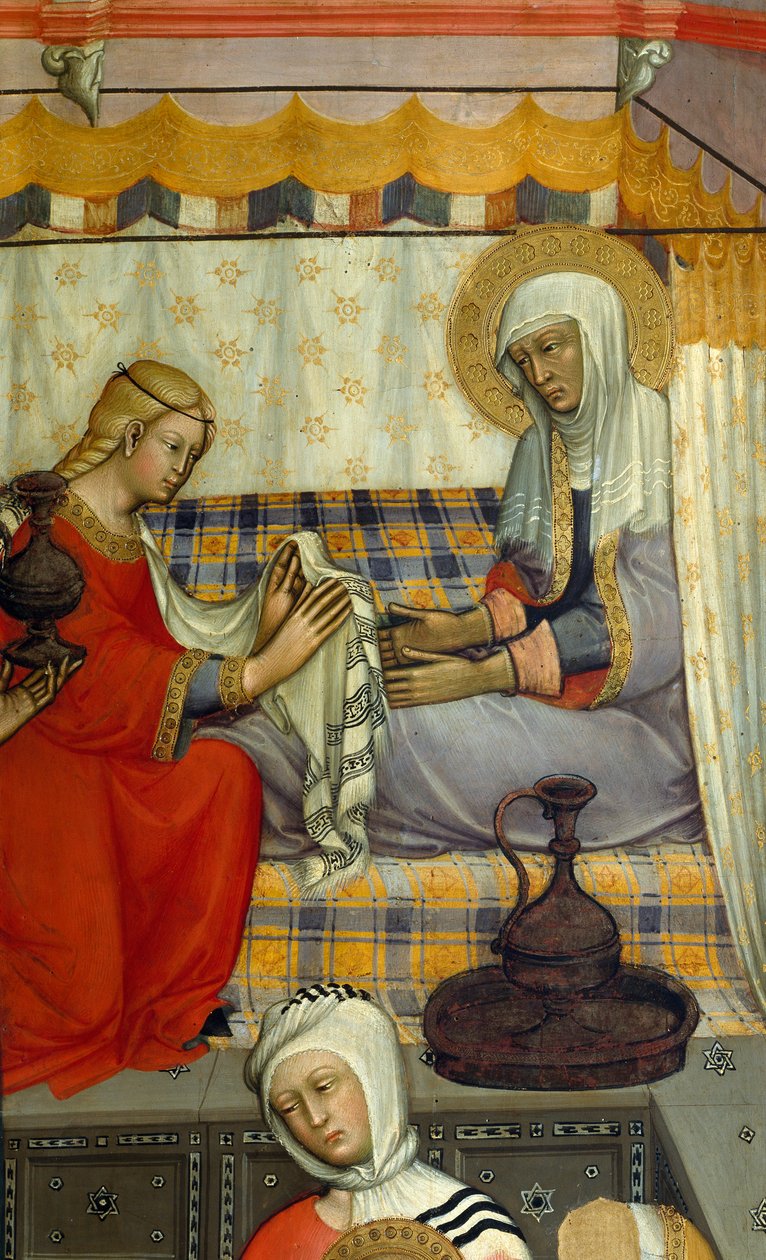 Altartavla med Jungfruns födelse av Paolo di Giovanni Fei (ca 1345-ca 1411), tempera på trä, detalj av Paolo di Giovanni Fei