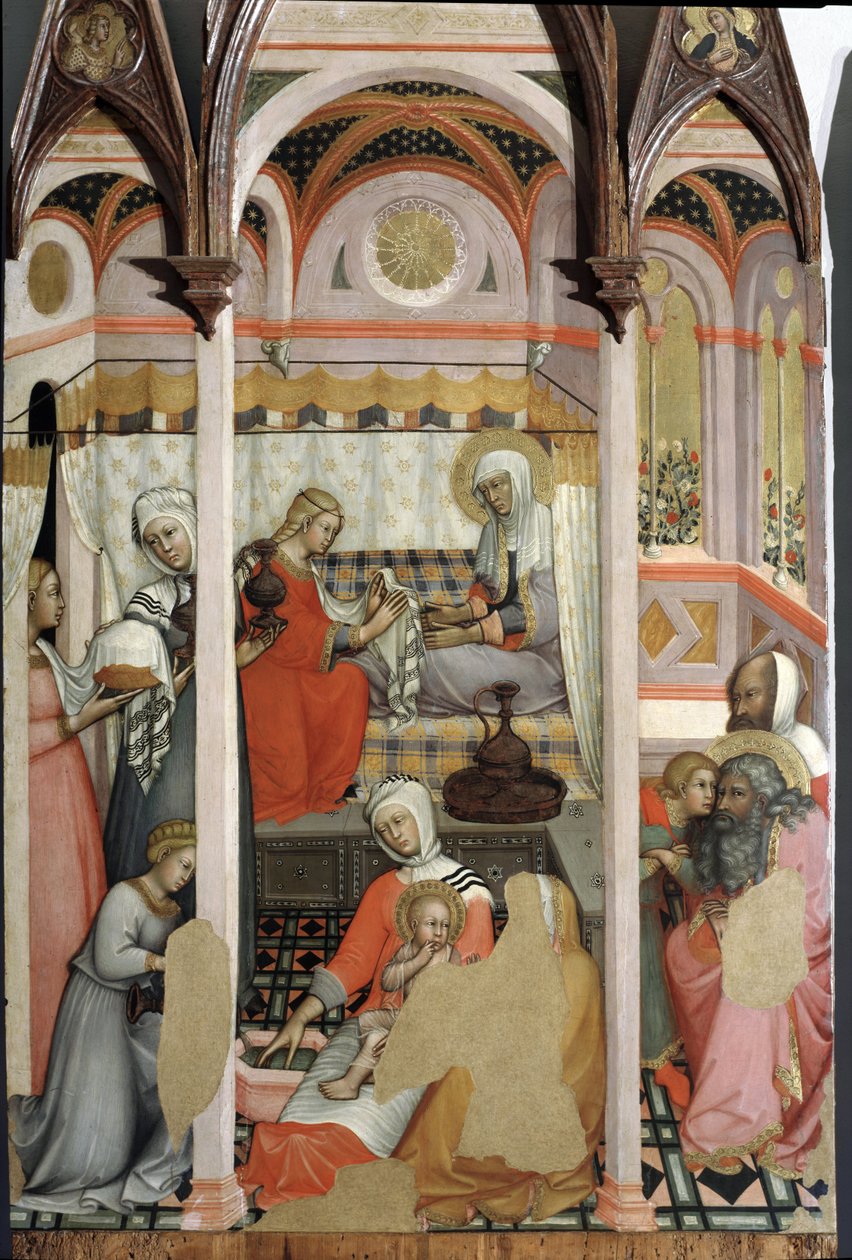 Marias födelse (detalj) - triptyk på panel av Paolo di Giovanni Fei