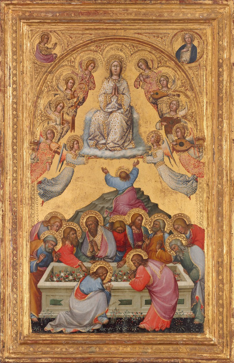 Jungfruns antagande med byster av ärkeängeln Gabriel och jungfrun av..., ca. 14001405. av Paolo di Giovanni Fei
