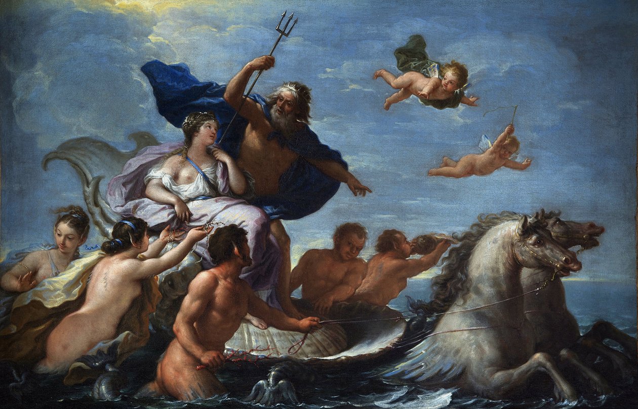 De Matteis, Paolo (1662-1728) Neptunus triumf och amfitrit Olja på duk Barock Italien, Neapelskolan Villa Margherita, Bordighera 51x76 målning av Paolo di Matteis