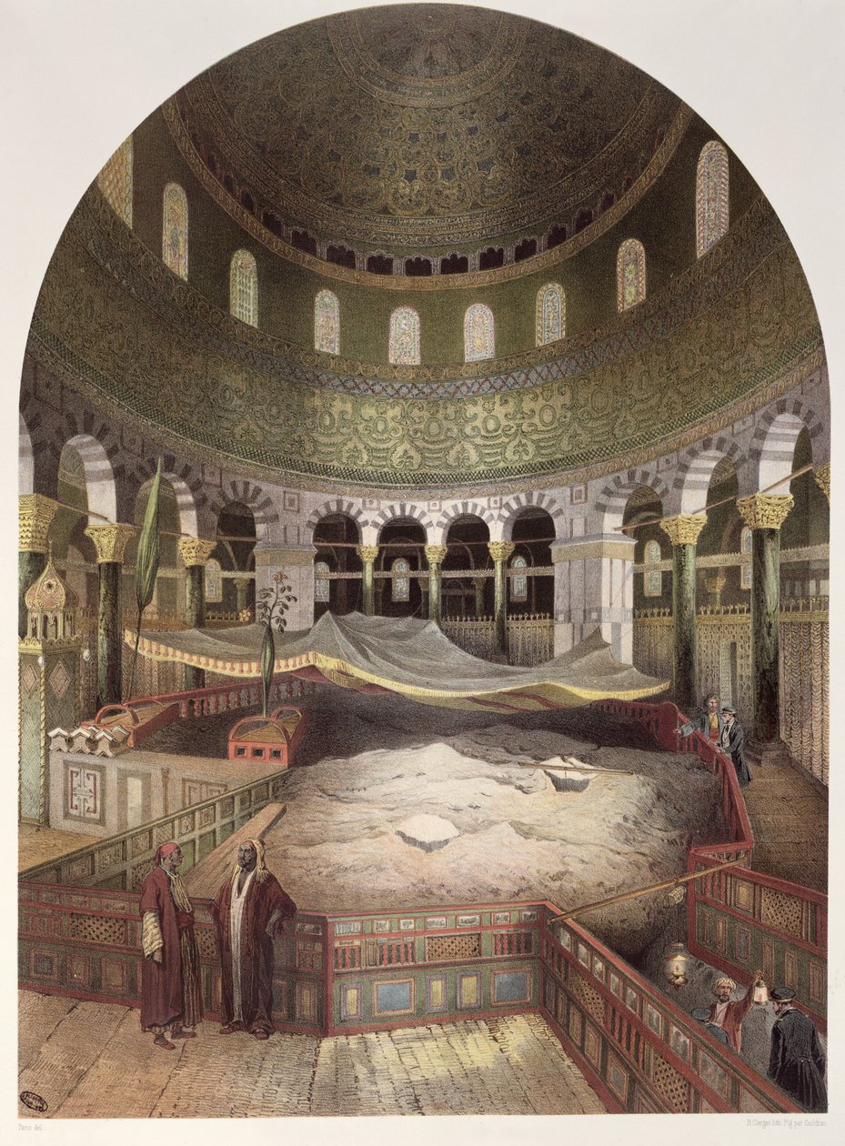 Interiör av Omars moské, illustration från Souvenirs de Jerusalem av Contre-Amiral Paris, graverad av Hubert Clerget (1818-99) och Jules Gaildrau (1816-98) av Paris