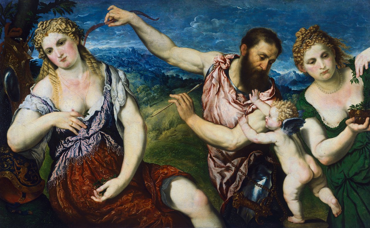 Allegori med Mars, Venus, Flora och Amor, ca 1560 (olja på duk) av Paris Bordone