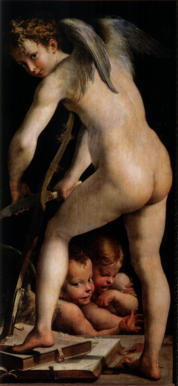 Cupido che fabbrica larco av Parmigianino
