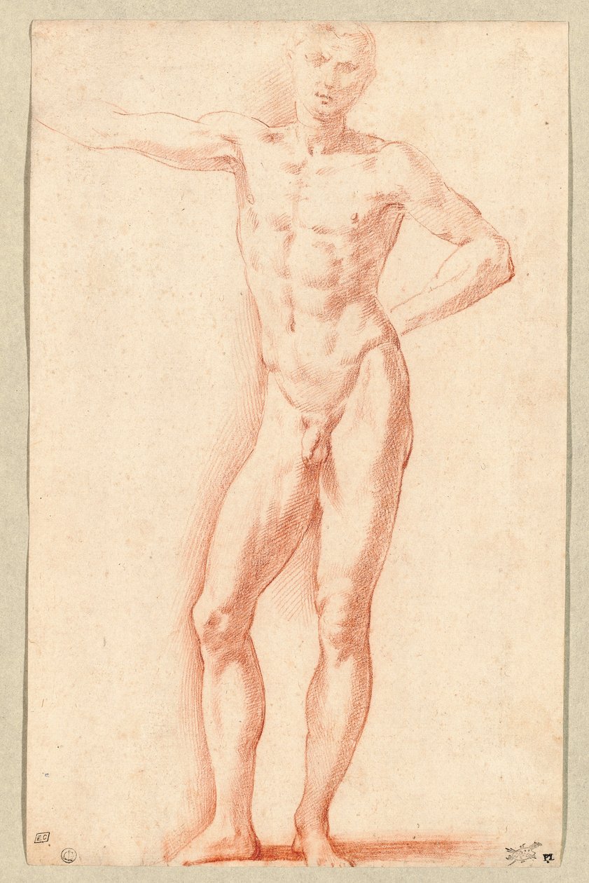 En naken man (röd krita) av Parmigianino (1503-40)