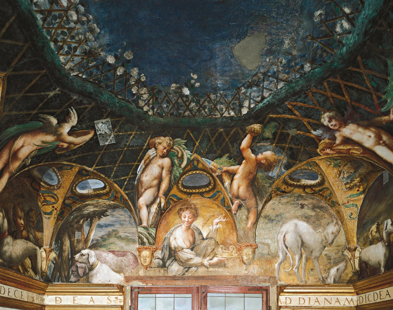 Ceres deltar i evenemang omgiven av jakthundar och keruber, från Myth of Diana and Actaeon av Parmigianino