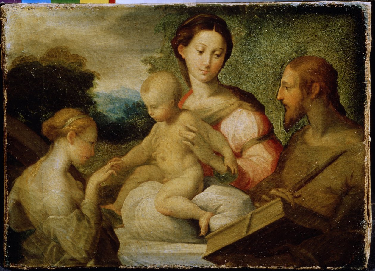 ""The Mystical Marriage of Saint Catherine" (The Mystical Marriage of Saint Catherine) Den mystiska vigseln av Saint Catherine of Siena (1347-1380) med Kristus 1368. Målning av Girolamo Francesco Maria Mazzola känd som Parmigianino eller Le Parmesan (1503  av Parmigianino
