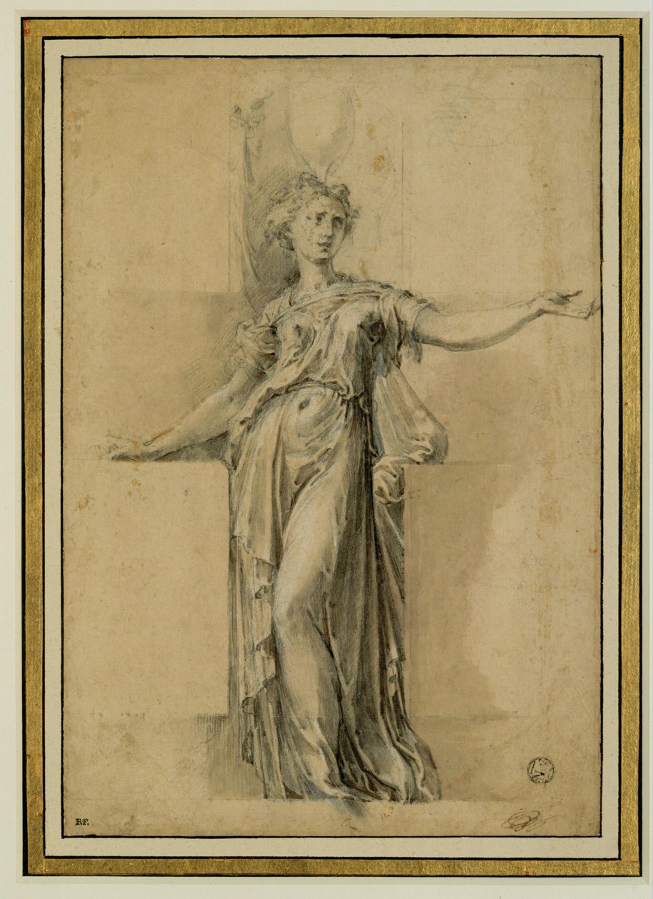 En canephore. Brunt bläck, svart sten, gouache på beige papper... av Parmigianino (1503-40)