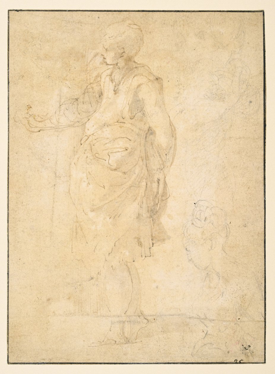 Klädd kvinnofigur och ett kvinnligt huvud av Parmigianino