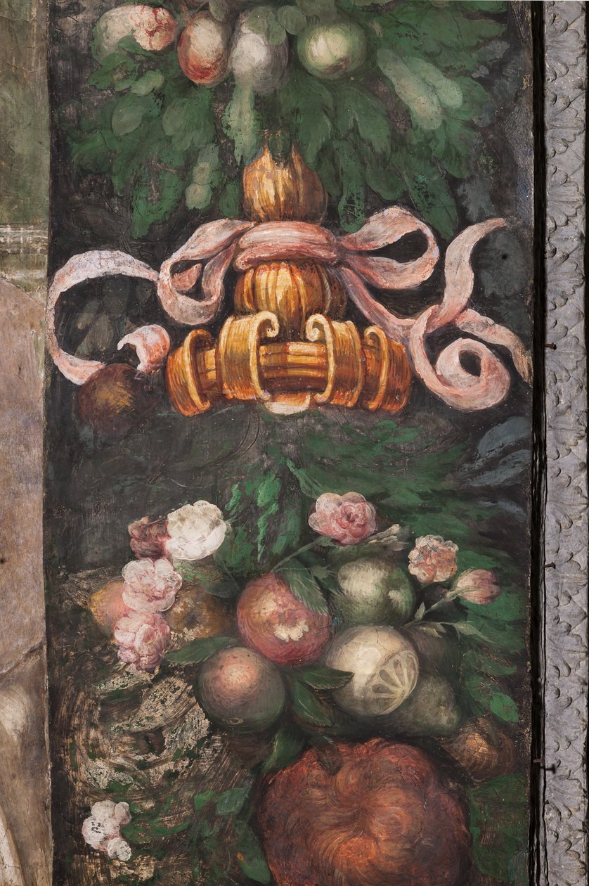 Dekorationsdetalj med blommor och frukt, ca 1523 (fresk) av Parmigianino