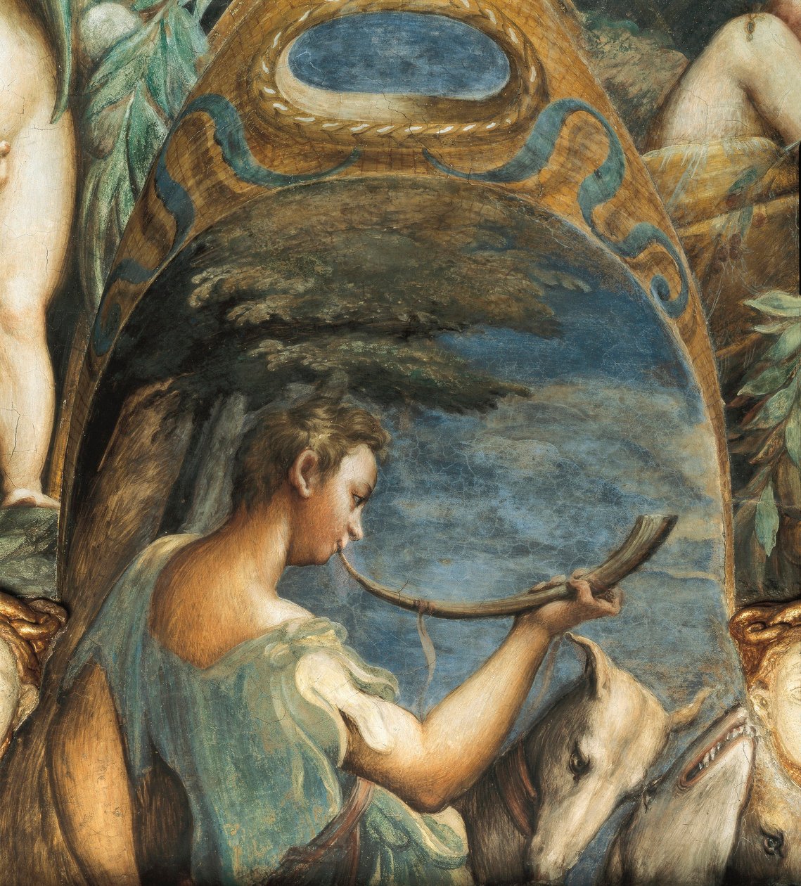 Hunter, från Myth of Diana and Actaeon, c.1524 (fesco) av Parmigianino