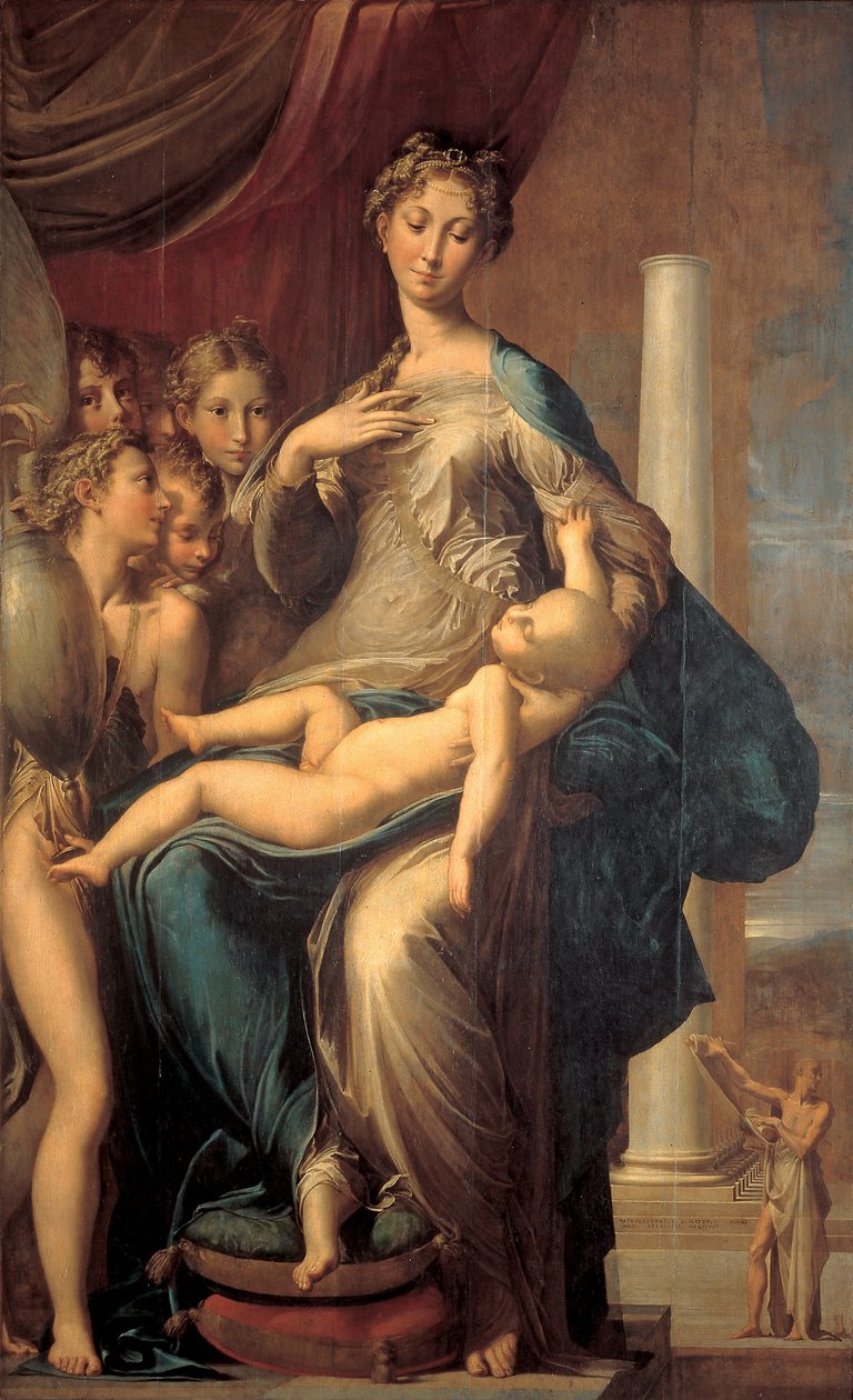 Madonna med lång hals (Madonna med lång hals), målning av Girolamo Fra Mazzola dit PARMIGIANINO av Parmigianino