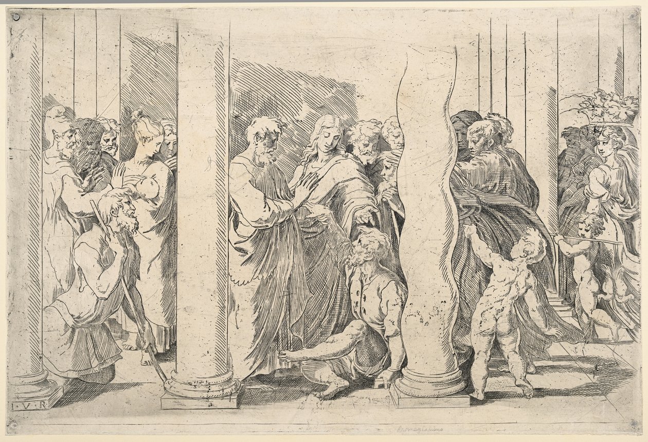 De heliga Peter och Johannes botar den lame mannen vid den gyllene porten av Parmigianino