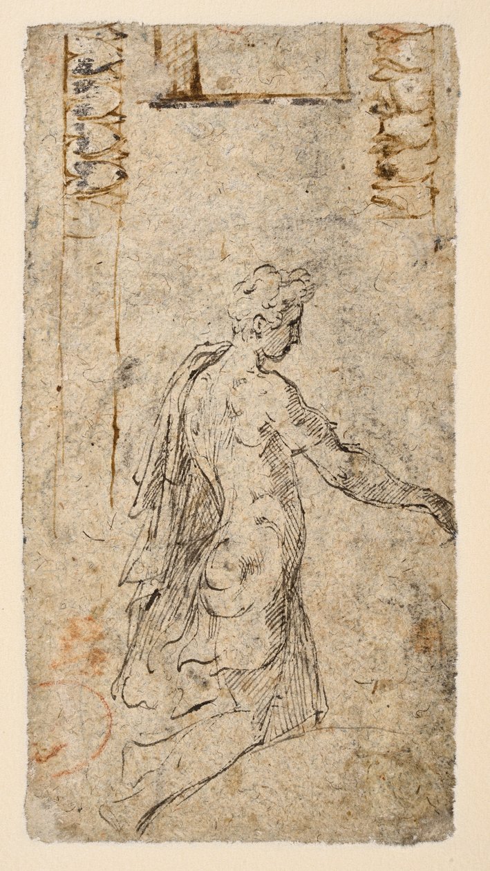 Studie av en ung man som knäböjer (verso) av Parmigianino