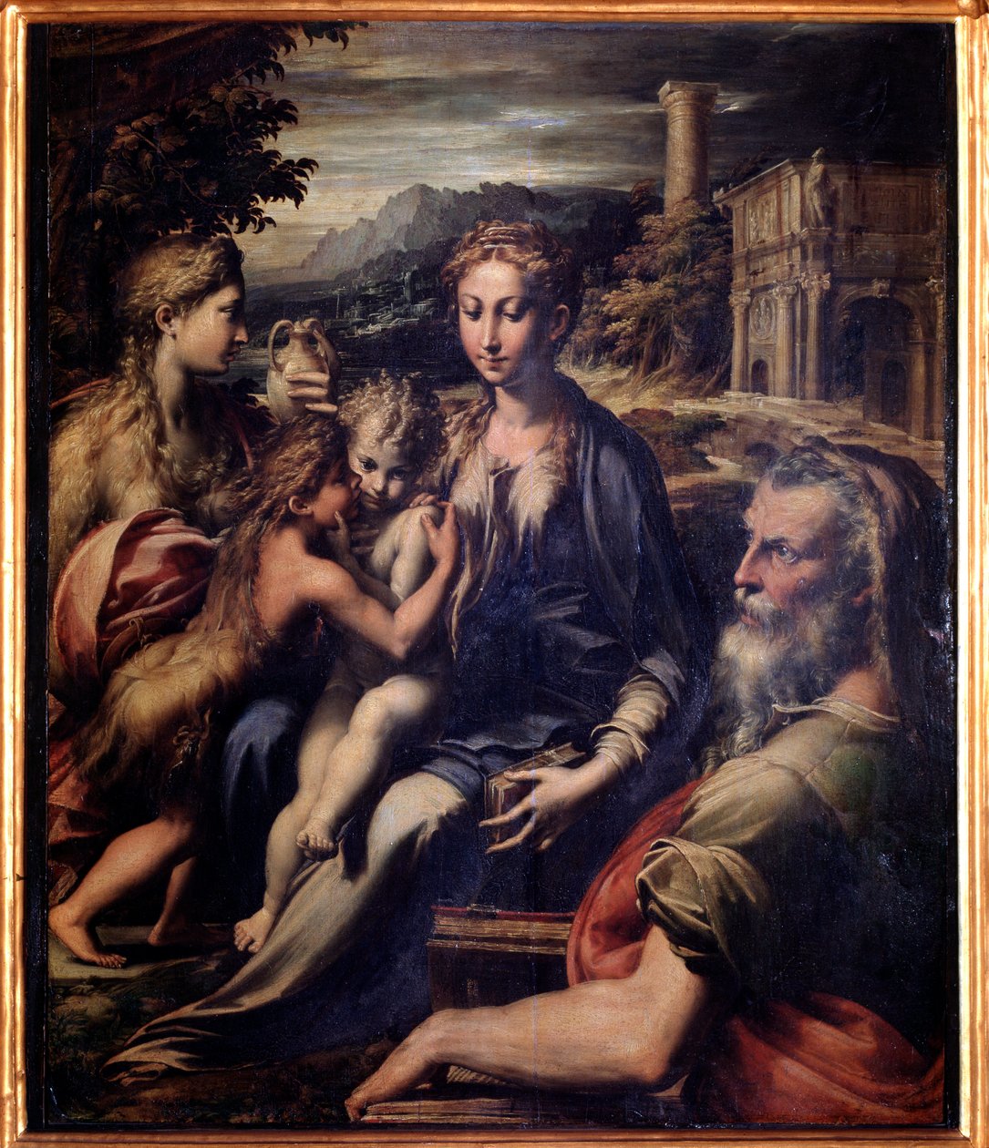 Jungfru med barn, Johannes Döparen, Magdalena och Sakaria - olja på panel, ca. 1530 av Parmigianino