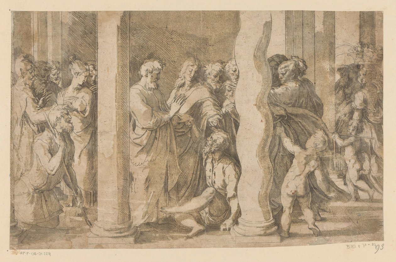De heliga Petrus och Johannes botar en halt man av Parmigianino (attributed to)