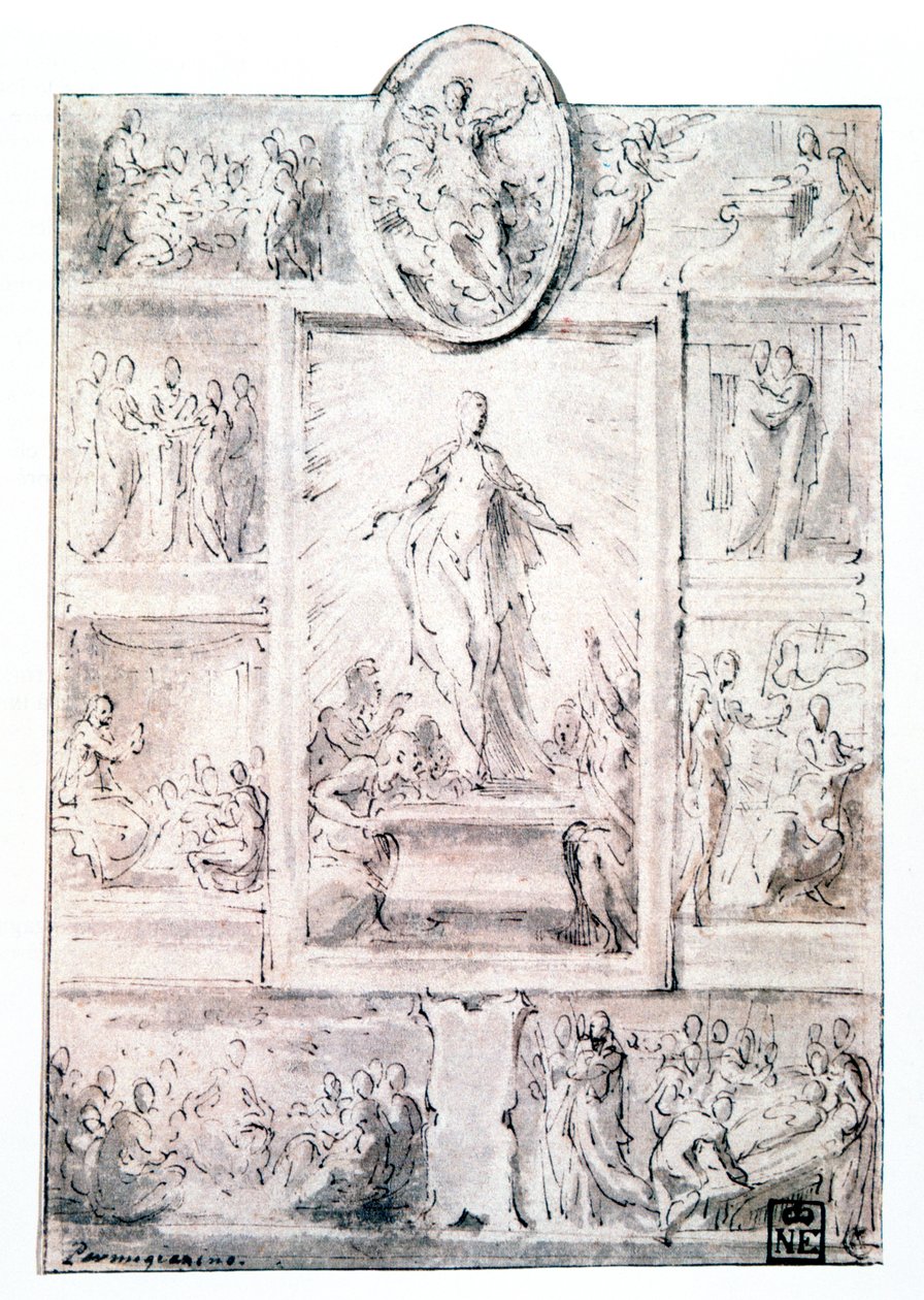 Kompositionsskiss, c1513-1540 av Parmigianino