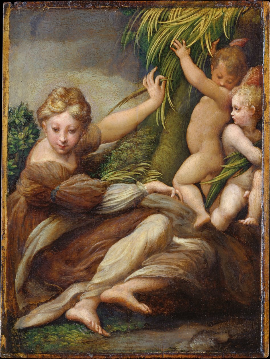 Kvinnlig martyr med änglar (Sankta Katarina av Alexandria) av Parmigianino
