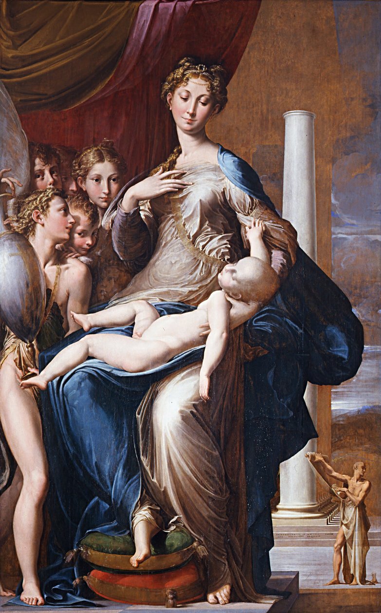 Madonna och barn med änglar Madonna med den långa halsen, mellan 1534 och 1540 av Parmigianino