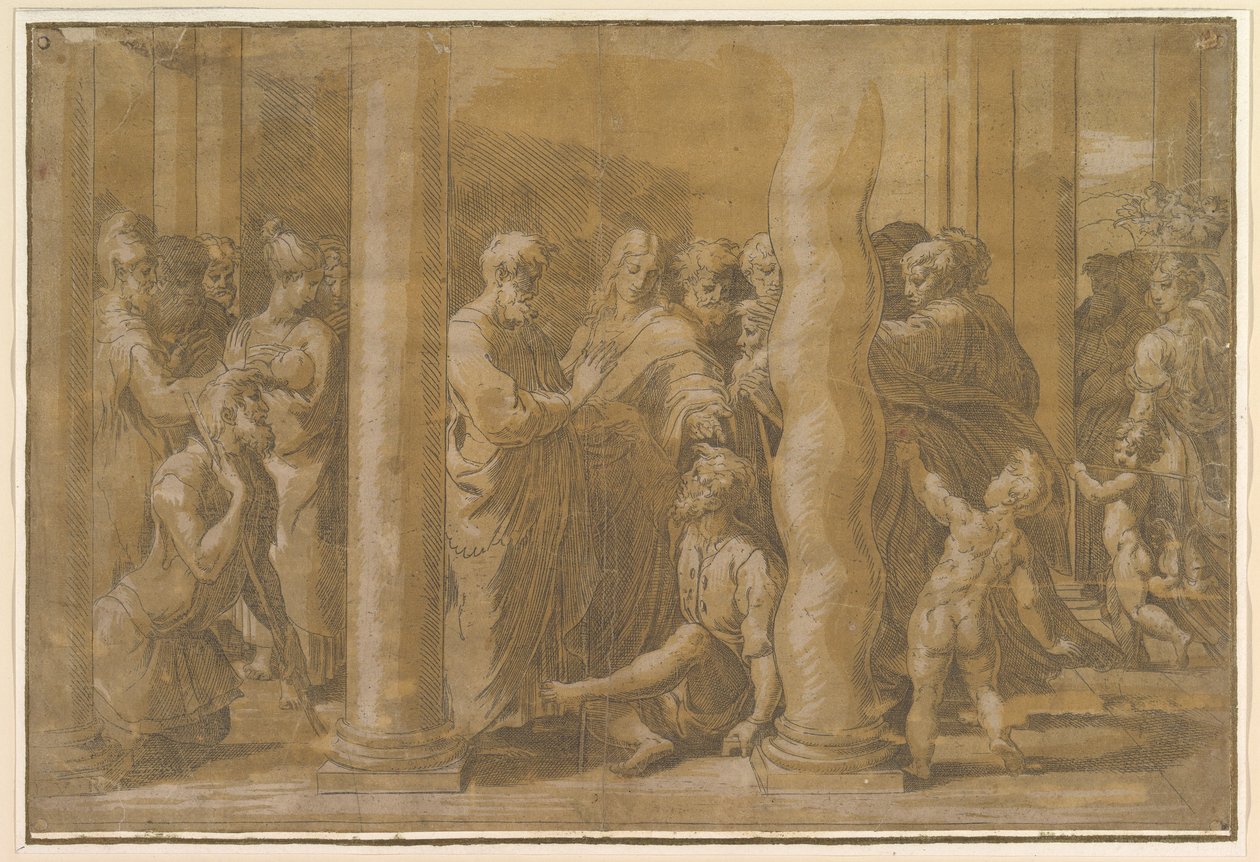 De heliga Peter och Johannes botar de sjuka, tidigt 1500-tal. av Parmigianino