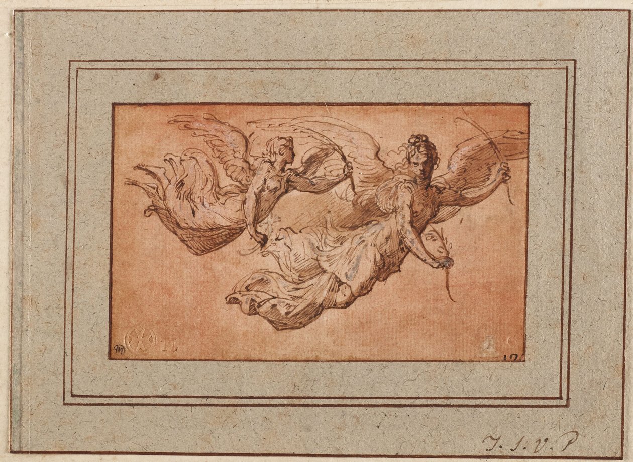 Zwei Studien für die Figur des Sieges av Parmigianino