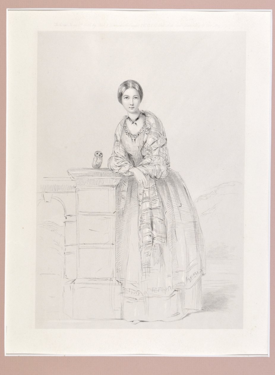Florence Nightingale med ugglan Athena, pub. P. och D. Colnaghi, 1855 av Parthenope Nightingale