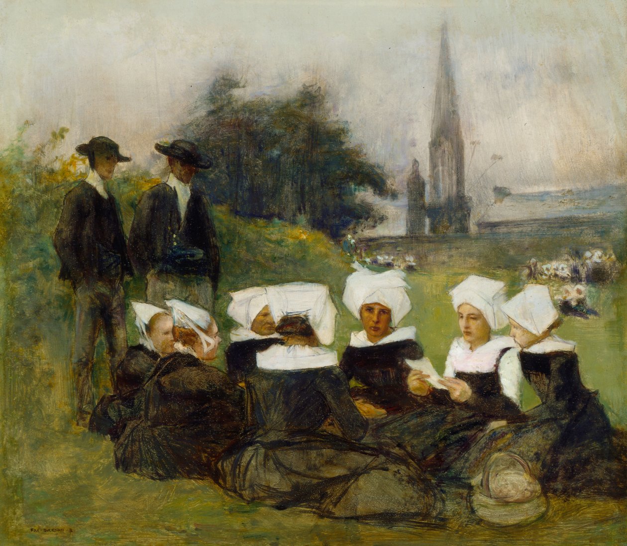 Studie för bretonska kvinnor vid en benådning, ca 1887 (se även 60974) av Pascal Adolphe Jean Dagnan Bouveret