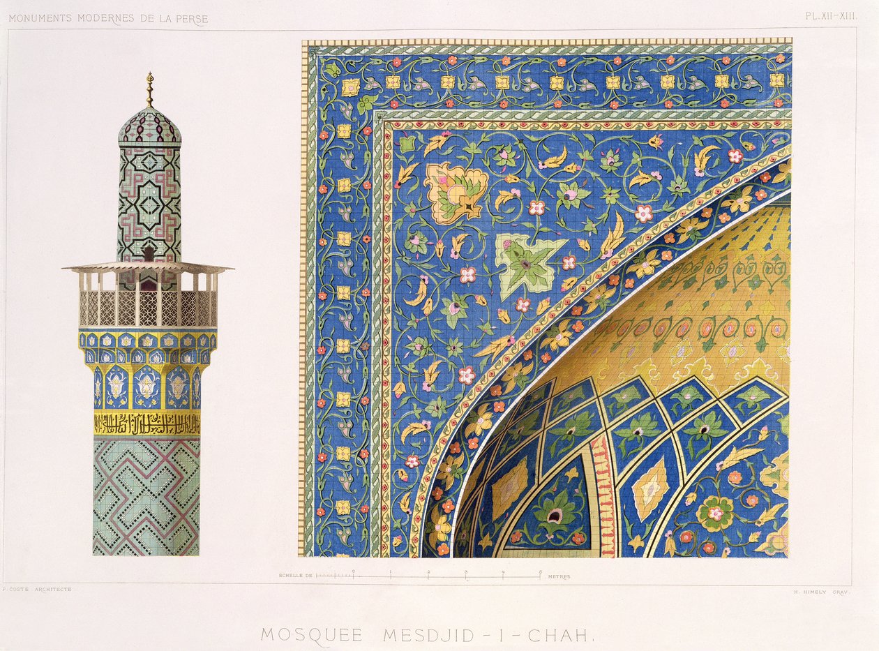 Arkitektoniska detaljer från Mesdjid-i-Shah, Isfahan, plåt 12-13 från 